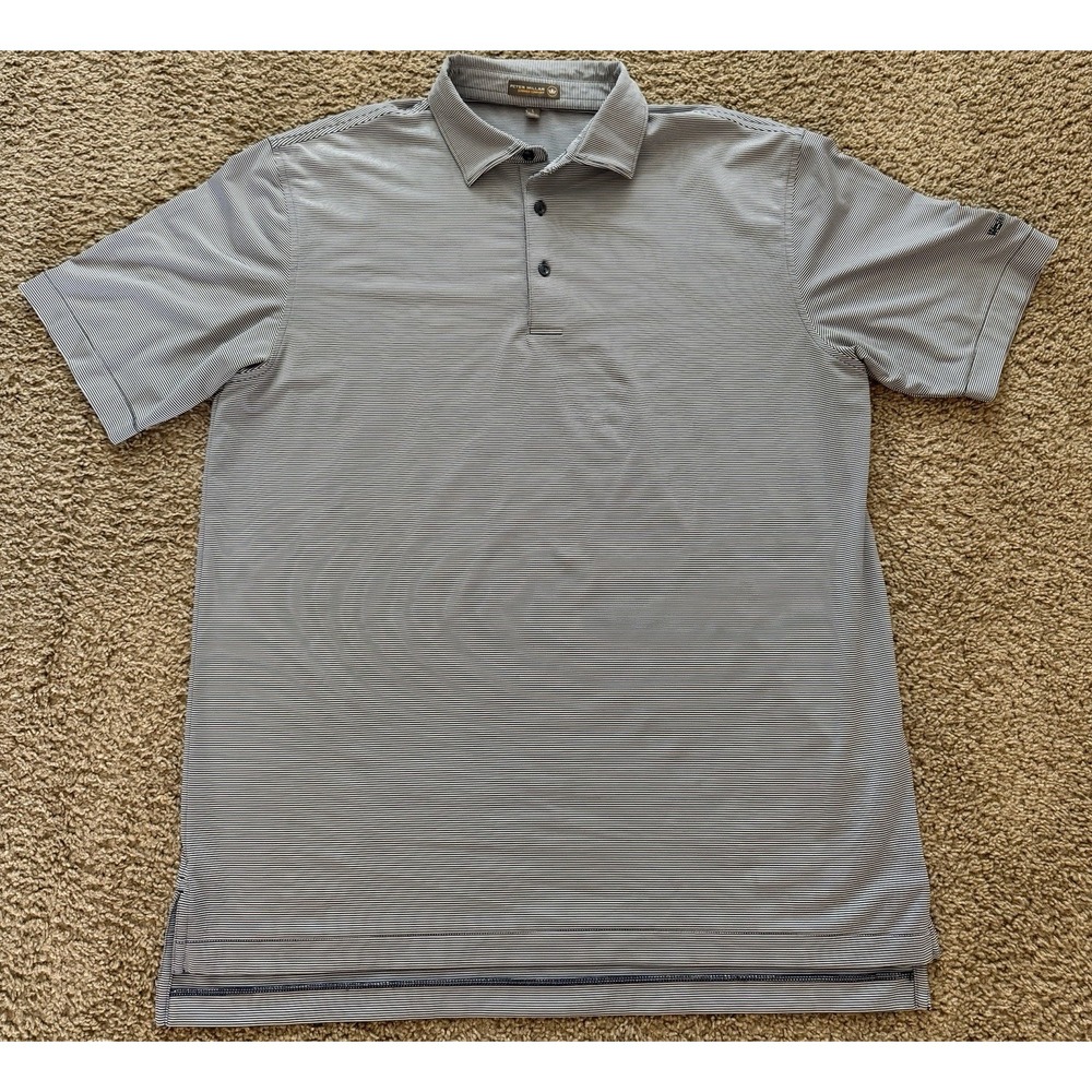 Peter Millar Summer‎ Comfort Men's Polo Blue White Stripes Size Large